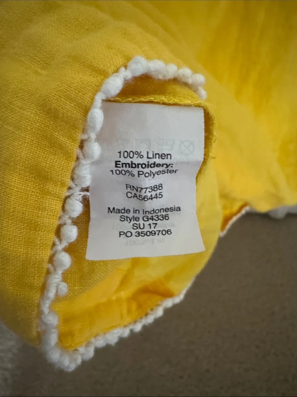 J. Crew Bright Yellow Linen Square-Neck Embroidered Peasant Blouse